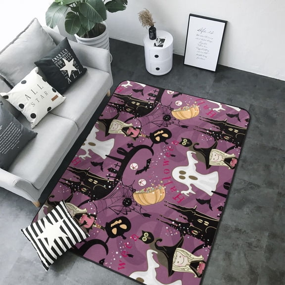 Area Rugs For Living Room Decor - halloween witch cartoon Soft Anti Slip Throw Washable Rugs 5x7 For Bedroom, Indoor Carpet For Bedroom Living Room 80x58In
