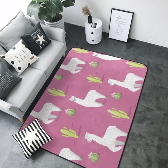 Area Rugs For Living Room Decor - pink america lama alpacas cactus Soft Anti Slip Throw Washable Rugs 5x7 For Bedroom, Indoor Carpet For Bedroom Living Room 80x58In