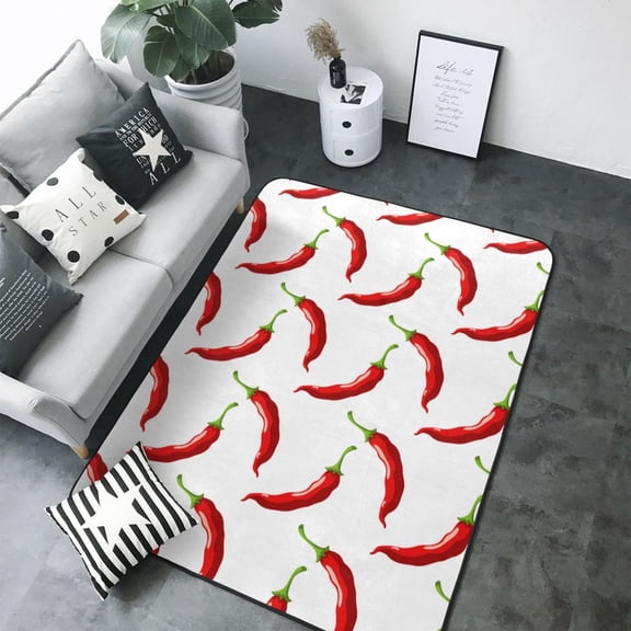 Area Rugs For Living Room Decor - red Chili Pepper Print Soft Anti Slip Throw Washable Rugs 5x7 For Bedroom, Indoor Carpet For Bedroom Living Room 80x58In