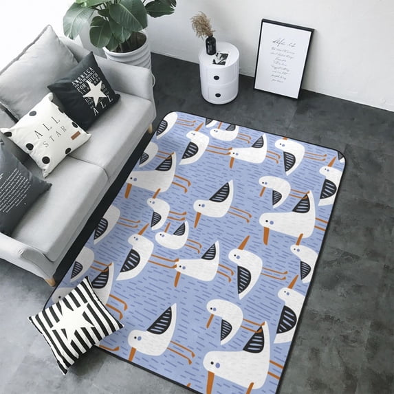 Area Rugs For Living Room Decor - seagulls blue Soft Anti Slip Throw Washable Rugs 5x7 For Bedroom, Indoor Carpet For Bedroom Living Room 80x58In