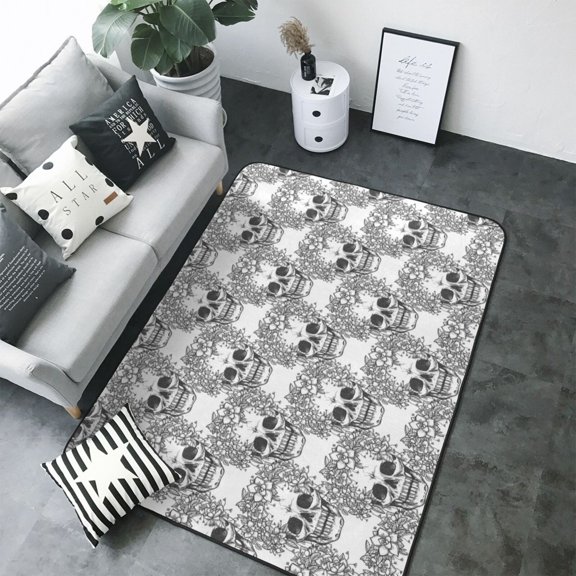 Area Rugs For Living Room Decor - skull print Q Soft Anti Slip Throw Washable Rugs 5x7 For Bedroom, Indoor Carpet For Bedroom Living Room 80x58In