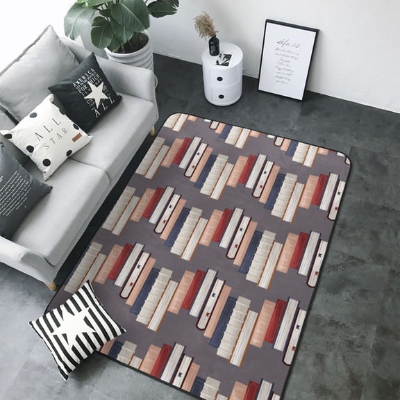 Area Rugs For Living Room Decor - stack books cute vintage print Soft Anti Slip Throw Washable Rugs 5x7 For Bedroom, Indoor Carpet For Bedroom Living Room 80x58In