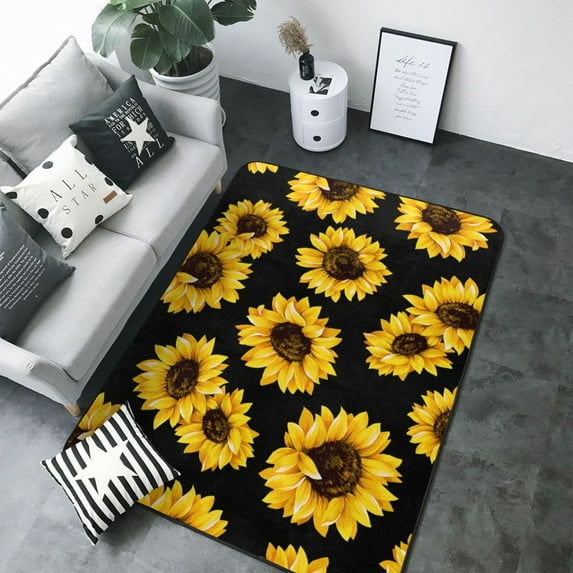 Area Rugs For Living Room Decor - sunflower pattern Soft Anti Slip Throw Washable Rugs 5x7 For Bedroom, Indoor Carpet For Bedroom Living Room 80x58In