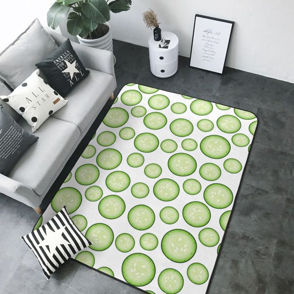 Area Rugs For Living Room Decor - white Cucumber slices Soft Anti Slip Throw Washable Rugs 5x7 For Bedroom, Indoor Carpet For Bedroom Living Room 80x58In