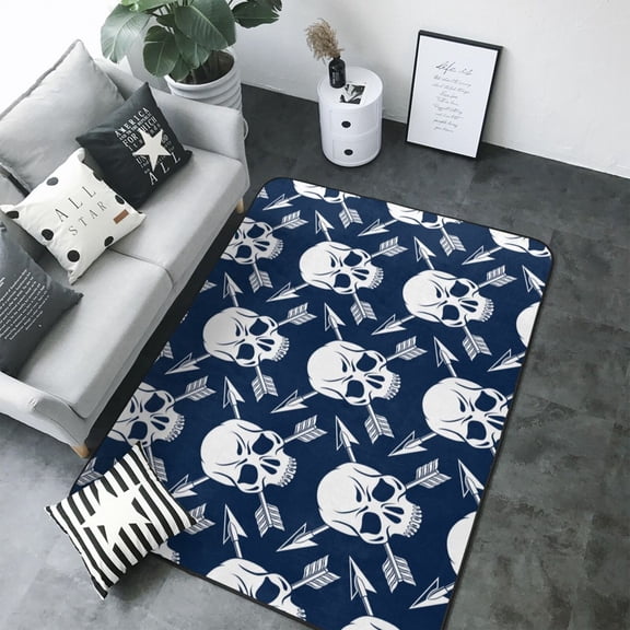 Area Rugs For Living Room Decor - white arrow Skull Soft Anti Slip Throw Washable Rugs 5x7 For Bedroom, Indoor Carpet For Bedroom Living Room 80x58In