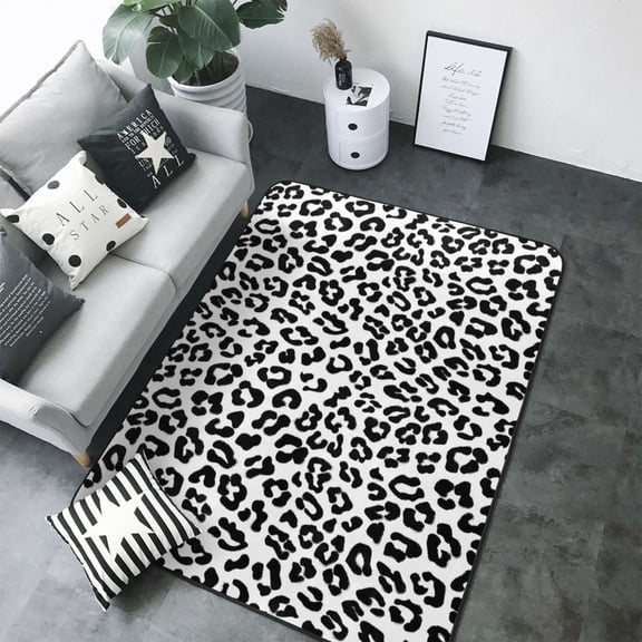 Area Rugs For Living Room Decor - white black Leopard fashion Soft Anti Slip Throw Washable Rugs 5x7 For Bedroom, Indoor Carpet For Bedroom Living Room 80x58In