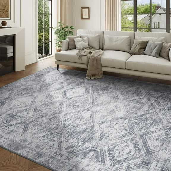 Area Rugs For Living Room, Machine Washable Non Slip Rug Modern Distressed Moroccan Indoor Area Rug Carpet Ultra Soft Rugs For Bedroom Dining Room Playroom Office, Grey
