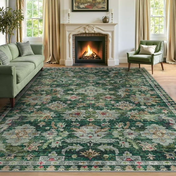 Area Rugs For Living Room: Washable Boho Vintage Floral Rug Large Soft Indoor Non-Slip Carpet For Bedroom, Dining Room, Office-1x2ft