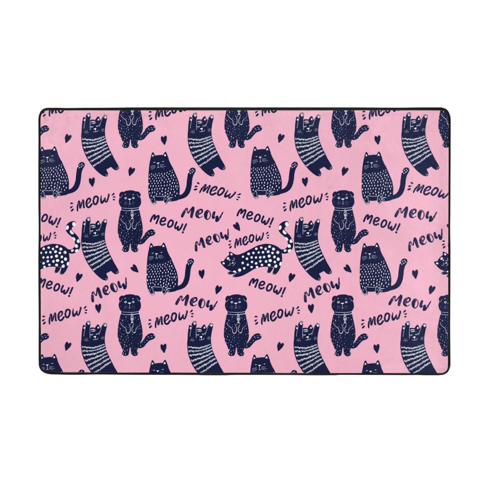 Area Rugs, Funny Black Cartoon Cat Washable Large Rugs for Living Room