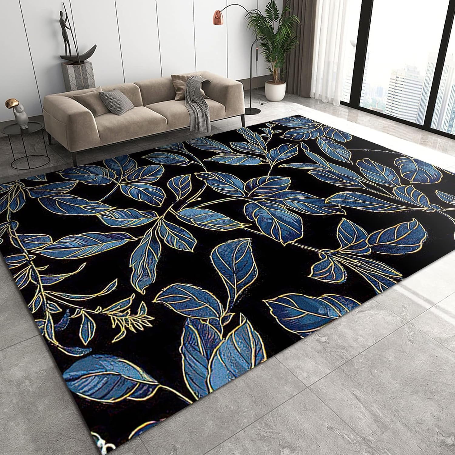 Area Rugs Of Green Branches And Leaves, Black Background Apartment ...