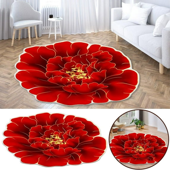 Area Rugs,Heat Transfer 3D Shaped Flower Floor Mat Sofa Bedroom Living Room Carpet