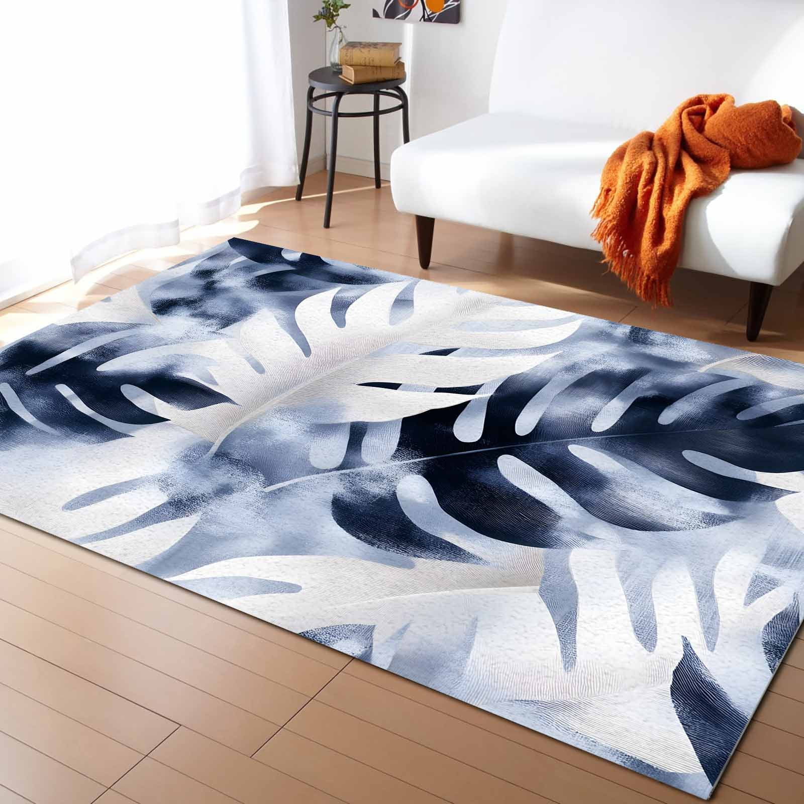 Area Rugs Indoor Non-Slip Rectangle Rug 2.7x5 Ft Abstract B;ie Leaf ...