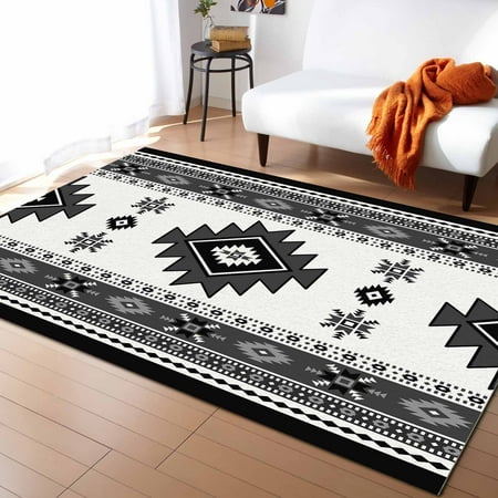 Area Rugs Indoor Non-Slip Rectangle Rug 2.7x5 Ft Aztec Gray Southwest Wind Bohemian Country Farmhouse Rug Rubber Backing Floor Mats Non Shedding Home Decor Carpet for Entryway Living Room