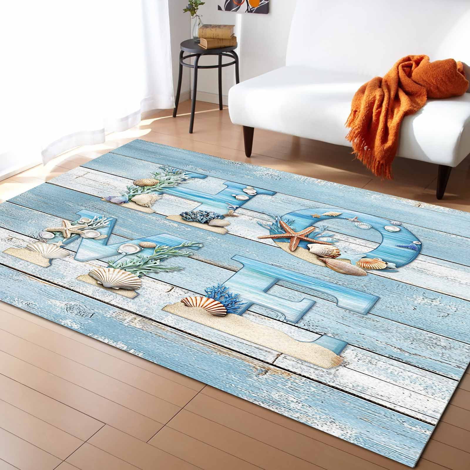 Area Rugs Indoor Non-Slip Rectangle Rug 2.7x5 Ft Blue Beach Home ...