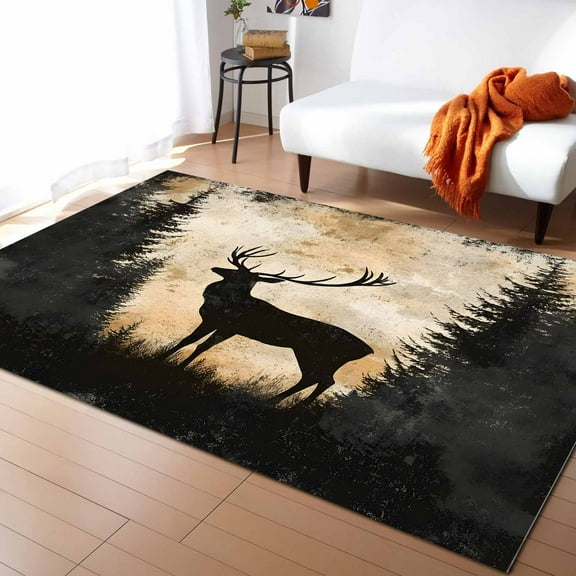 Area Rugs Indoor Non-Slip Rectangle Rug 2.7x5 Ft Elk Deer Forest Retro Modern Rug Rubber Backing Floor Mats Non Shedding Home Decor Carpet for Entryway Living Room