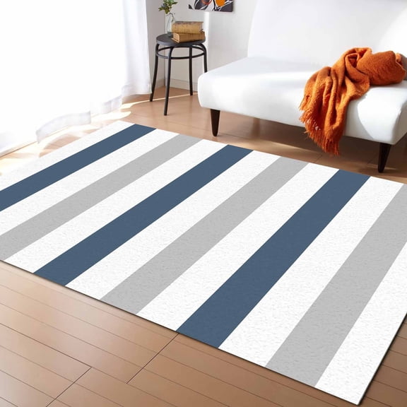 Area Rugs Indoor Non-Slip Rectangle Rug 2.7x5 Ft Haze Blue Grey Striped Modern Abstract Geometric Rug Rubber Backing Floor Mats Non Shedding Home Decor Carpet for Entryway Living Room