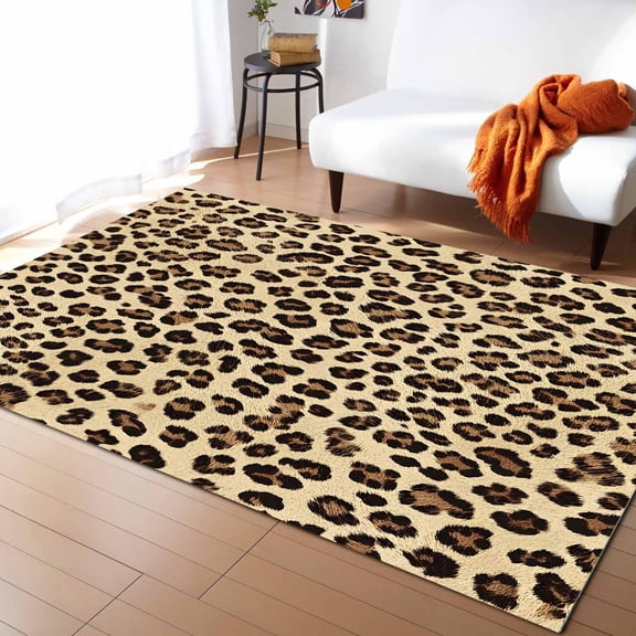 Area Rugs Indoor Non-Slip Rectangle Rug 2.7x5 Ft Leopard Print Abstract Leopard Modern Texture Rug Rubber Backing Floor Mats Non Shedding Home Decor Carpet for Entryway Living Room
