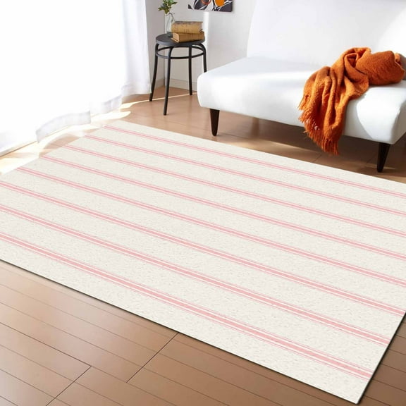 Area Rugs Indoor Non-Slip Rectangle Rug 2.7x5 Ft Pink Strips Rug Rubber Backing Floor Mats Non Shedding Home Decor Carpet for Entryway Living Room