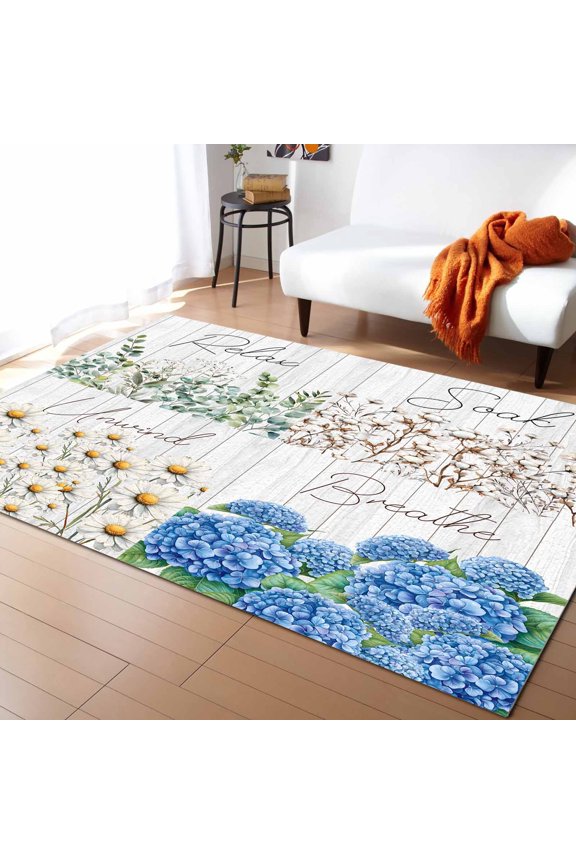 Area Rugs Indoor Non-Slip Rectangle Rug 2.7x5 Ft Retro Eucalyptus Leaves Cotton Daisy Wood Texture Rug Rubber Backing Floor Mats Non Shedding Home Decor Carpet for Entryway Living Room