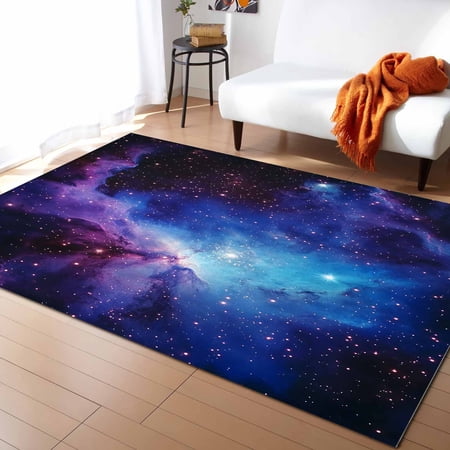 Area Rugs Indoor Non-Slip Rectangle Rug 2.7x5 Ft Starry Sky Shinny Stars Purple Universe Romantic Modernism Rug Rubber Backing Floor Mats Non Shedding Home Decor Carpet for Entryway Living Room