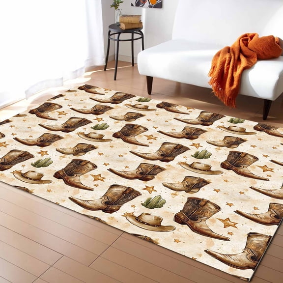 Area Rugs Indoor Non-Slip Rectangle Rug 2.7x5 Ft Vintage Art Cowboy Country Watercolor Style Boots Rug Rubber Backing Floor Mats Non Shedding Home Decor Carpet for Entryway Living Room