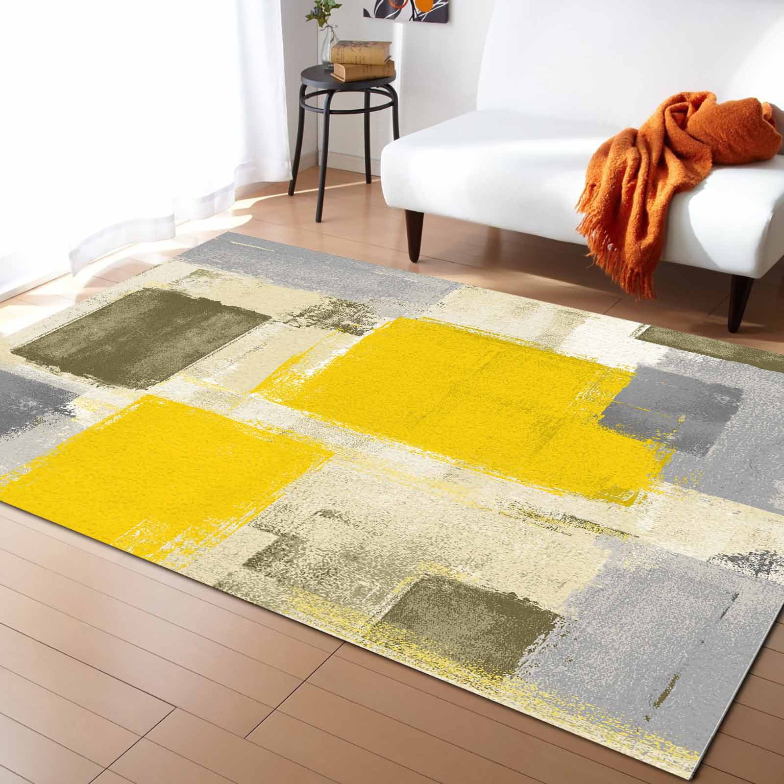Muttled Rug Area Rugs Indoor Non-Slip Rectangle Rug 2.7x5 Ft Yellow Paint Abstract ...