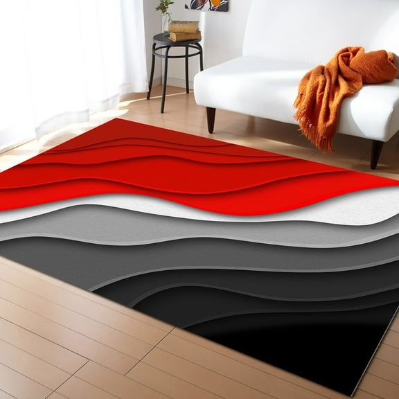 Area Rugs Indoor Non-Slip Rectangle Rug 2x3 Ft Abstract Beach Aesthetic Grey to Red Gradient Rug Rubber Backing Floor Mats Non Shedding Home Decor Carpet for Entryway Living Room