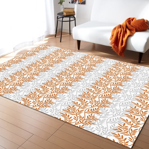 Area Rugs Indoor Non-Slip Rectangle Rug 2x3 Ft Abstract Branch Gray and Orange Gradient Rug Rubber Backing Floor Mats Non Shedding Home Decor Carpet for Entryway Living Room