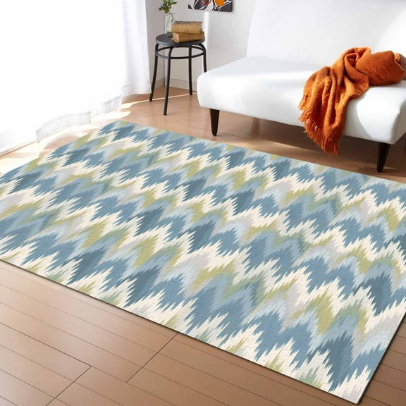Area Rugs Indoor Non-Slip Rectangle Rug 2x3 Ft Abstract Ethnic Style Blue Boho Southwest Group Rug Rubber Backing Floor Mats Non Shedding Home Decor Carpet for Entryway Living Room