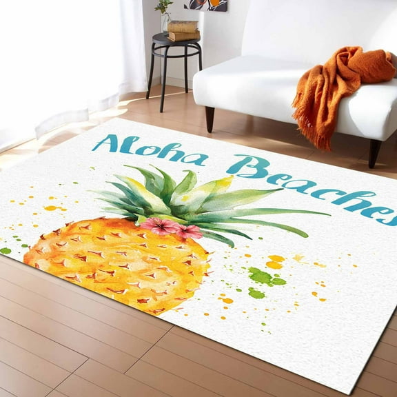 Area Rugs Indoor Non-Slip Rectangle Rug 2x3 Ft Aloha Beaches Pineapple Summer Fruit Rug Rubber Backing Floor Mats Non Shedding Home Decor Carpet for Entryway Living Room