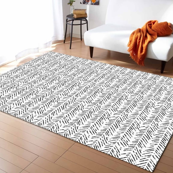 Area Rugs Indoor Non-Slip Rectangle Rug 2x3 Ft Art Deco Abstract Simple Black Striped Rug Rubber Backing Floor Mats Non Shedding Home Decor Carpet for Entryway Living Room