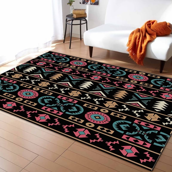 Area Rugs Indoor Non-Slip Rectangle Rug 2x3 Ft Aztec Geometric Pattern Tribal Ethnic Style Rug Rubber Backing Floor Mats Non Shedding Home Decor Carpet for Entryway Living Room