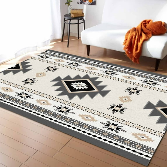 Area Rugs Indoor Non-Slip Rectangle Rug 2x3 Ft Aztec Gray Southwest Wind Bohemian Ethnic Wind Rug Rubber Backing Floor Mats Non Shedding Home Decor Carpet for Entryway Living Room