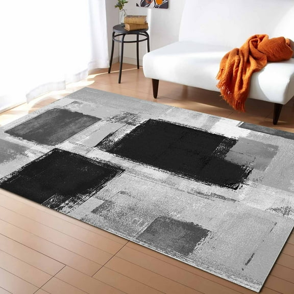 Area Rugs Indoor Non-Slip Rectangle Rug 2x3 Ft Black Gray Paint Abstract Mottled Classic Art Rug Rubber Backing Floor Mats Non Shedding Home Decor Carpet for Entryway Living Room