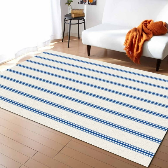 Area Rugs Indoor Non-Slip Rectangle Rug 2x3 Ft Blue Strips Rug Rubber Backing Floor Mats Non Shedding Home Decor Carpet for Entryway Living Room
