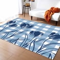 thumbnail image 1 of Area Rugs Indoor Non-Slip Rectangle Rug 2x3 Ft Blue Tulip Blue Flower Silhouette Plaid Rug Rubber Backing Floor Mats Non Shedding Home Decor Carpet for Entryway Living Room, 1 of 8