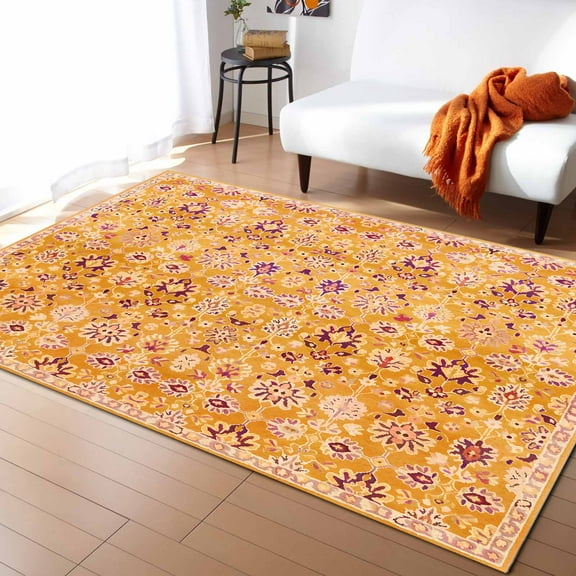Area Rugs Indoor Non-Slip Rectangle Rug 2x3 Ft Bohemia Ethnic Style Retro Orange Southwest Pattern Rug Rubber Backing Floor Mats Non Shedding Home Decor Carpet for Entryway Living Room