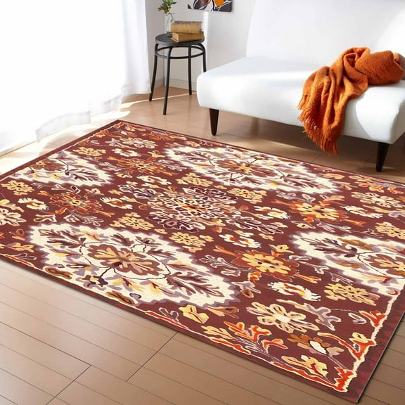 Area Rugs Indoor Non-Slip Rectangle Rug 2x3 Ft Bohemia Ethnic Style Retro Southwest Pattern Orange Rug Rubber Backing Floor Mats Non Shedding Home Decor Carpet for Entryway Living Room