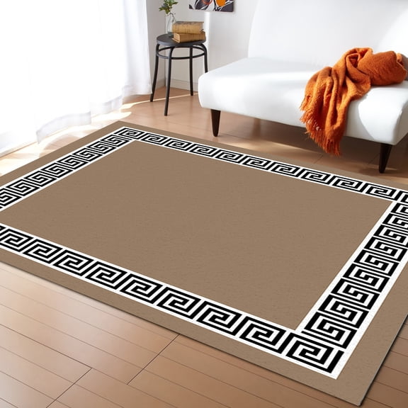 Area Rugs Indoor Non-Slip Rectangle Rug 2x3 Ft Brown Greek Chinese Style Border Geometric Rug Rubber Backing Floor Mats Non Shedding Home Decor Carpet for Entryway Living Room