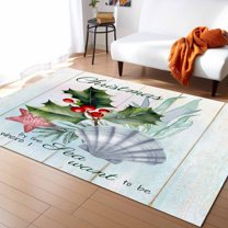 Area Rugs Indoor Non-Slip Rectangle Rug 2x3 Ft Christmas Poinsettia Starfish Shell Marine Life Wood Grain Rug Rubber Backing Floor Mats Non Shedding Home Decor Carpet for Entryway Living Room