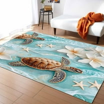 Area Rugs Indoor Non-Slip Rectangle Rug 2x3 Ft Coastal Sea Turtle Beach Ocean White Floral Starfish Rug Rubber Backing Floor Mats Non Shedding Home Decor Carpet for Entryway Living Room