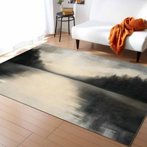 Area Rugs Indoor Non-Slip Rectangle Rug 2x3 Ft Lake Mountain Landscape Fog Forest Modern Nature Rug Rubber Backing Floor Mats Non Shedding Home Decor Carpet for Entryway Living Room