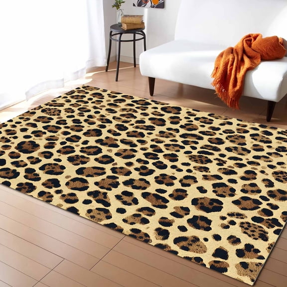 Area Rugs Indoor Non-Slip Rectangle Rug 2x3 Ft Leopard Print Abstract Modern Leopard Texture Rug Rubber Backing Floor Mats Non Shedding Home Decor Carpet for Entryway Living Room