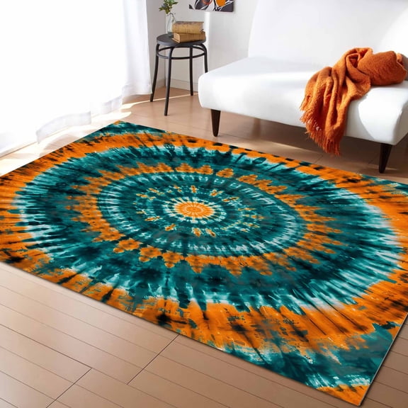Area Rugs Indoor Non-Slip Rectangle Rug 2x3 Ft Orange Green Tie Dye Art Abstract Watercolor Dyeing Rug Rubber Backing Floor Mats Non Shedding Home Decor Carpet for Entryway Living Room