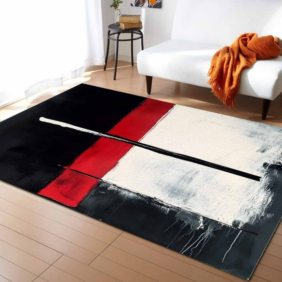 Area Rugs Indoor Non-Slip Rectangle Rug 2x3 Ft Red Black Brush Abstract Modern Street Art Watercolor Rug Rubber Backing Floor Mats Non Shedding Home Decor Carpet for Entryway Living Room