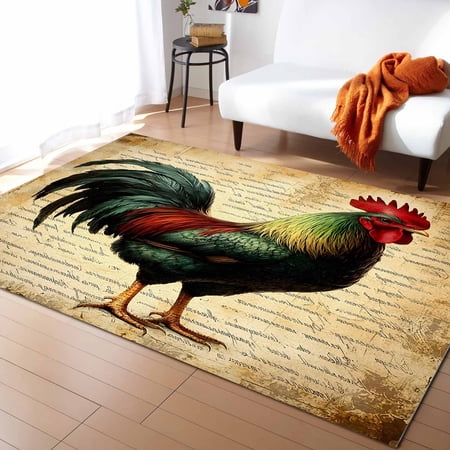 Area Rugs Indoor Non-Slip Rectangle Rug 2x3 Ft Retro Country Style Animal AAbstract Rooster Rug Rubber Backing Floor Mats Non Shedding Home Decor Carpet for Entryway Living Room