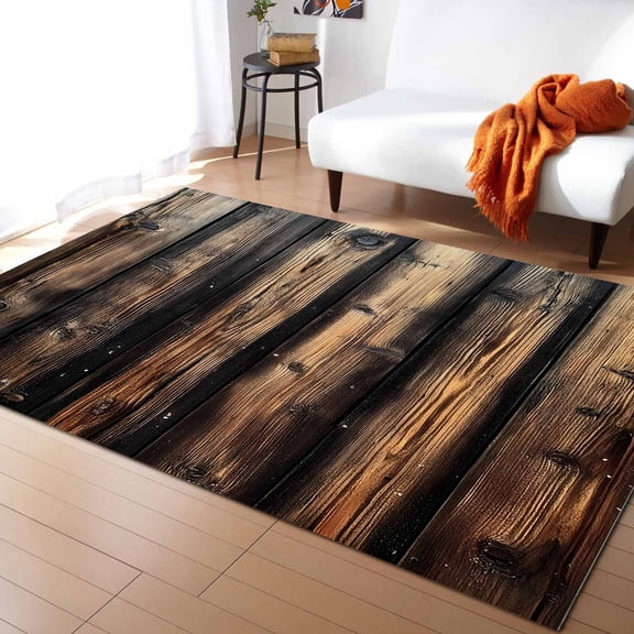 Area Rugs Indoor Non-Slip Rectangle Rug 2x3 Ft Retro Style Impressionist Theme Brown Wood Rug Rubber Backing Floor Mats Non Shedding Home Decor Carpet for Entryway Living Room