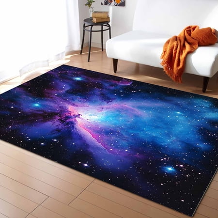 Area Rugs Indoor Non-Slip Rectangle Rug 2x3 Ft Starry Sky Blue Pueple Sky Shinny Stars Romantic Modernism Rug Rubber Backing Floor Mats Non Shedding Home Decor Carpet for Entryway Living Room