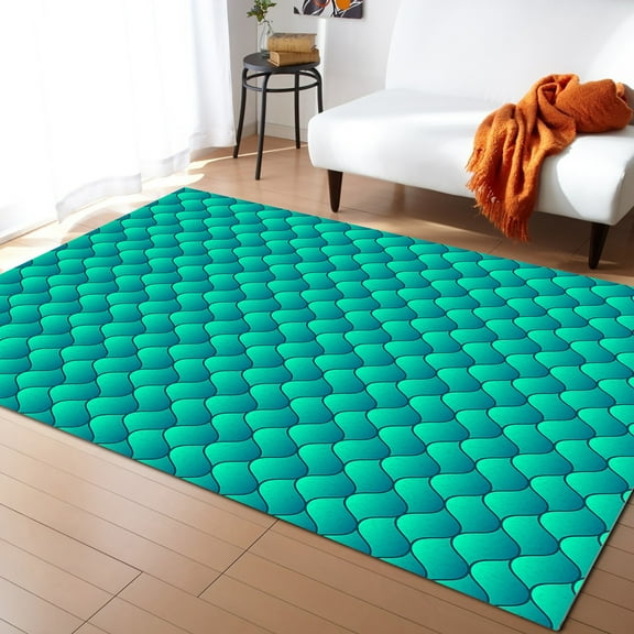 Area Rugs Indoor Non-Slip Rectangle Rug 2x3 Ft Summer Abstract Geometric Gradient Aqua Green Ocean Wave Rug Rubber Backing Floor Mats Non Shedding Home Decor Carpet for Entryway Living Room