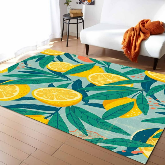 Area Rugs Indoor Non-Slip Rectangle Rug 2x3 Ft Summer Lemon Simple Plant Country Style Rug Rubber Backing Floor Mats Non Shedding Home Decor Carpet for Entryway Living Room